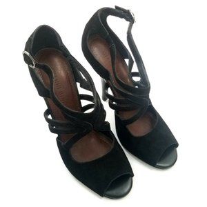 Gianni Bini Heels Size 9.5 M Black Suede Strappy Sandals Shoes Open Peep Toe